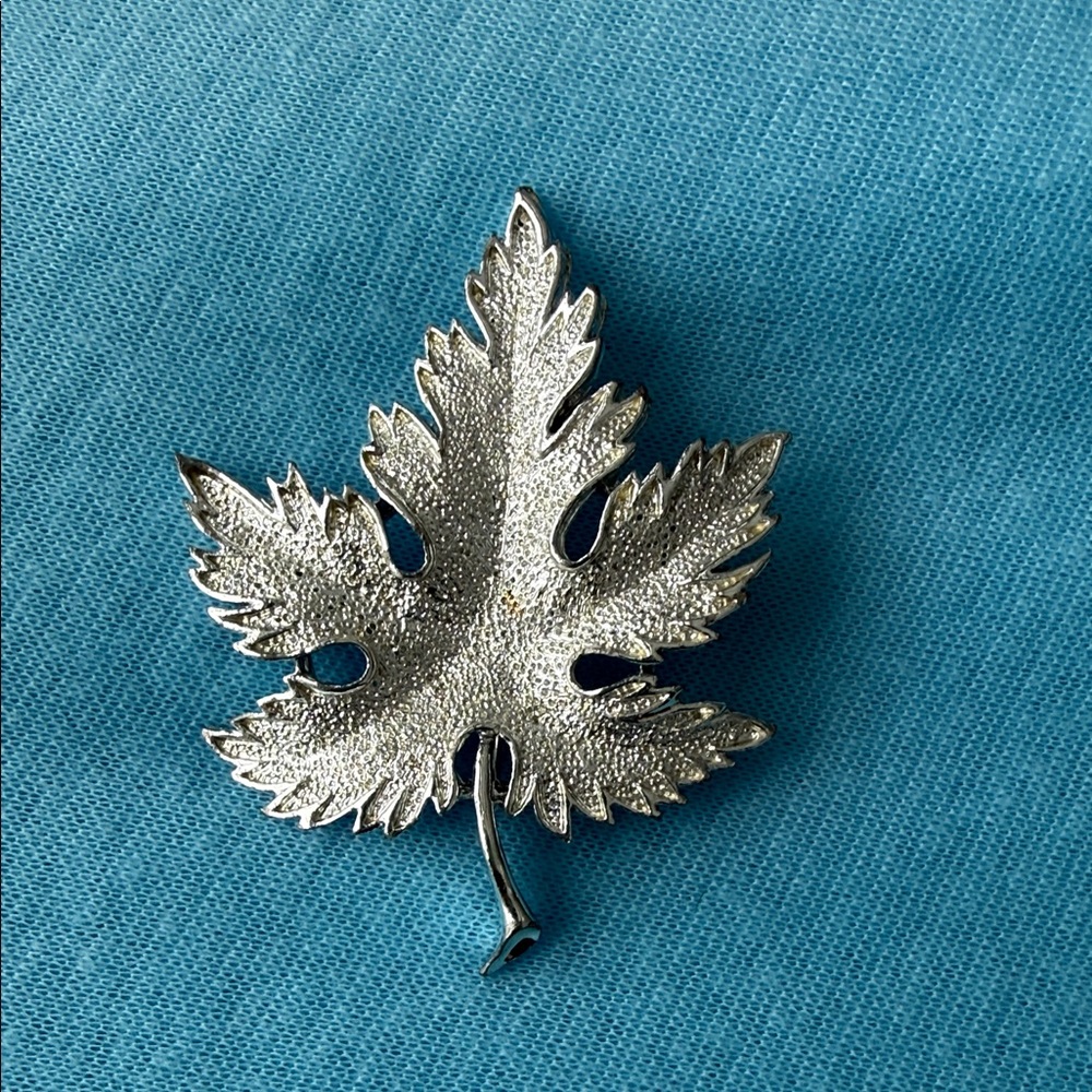 Vintage Silver Maple Leaf Brooch 1960’s Dimpled Texture
